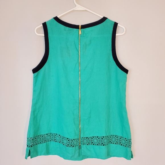 NWT Kaari Blue Linen Crocheted Hem Tank Top - Picture 5 of 11